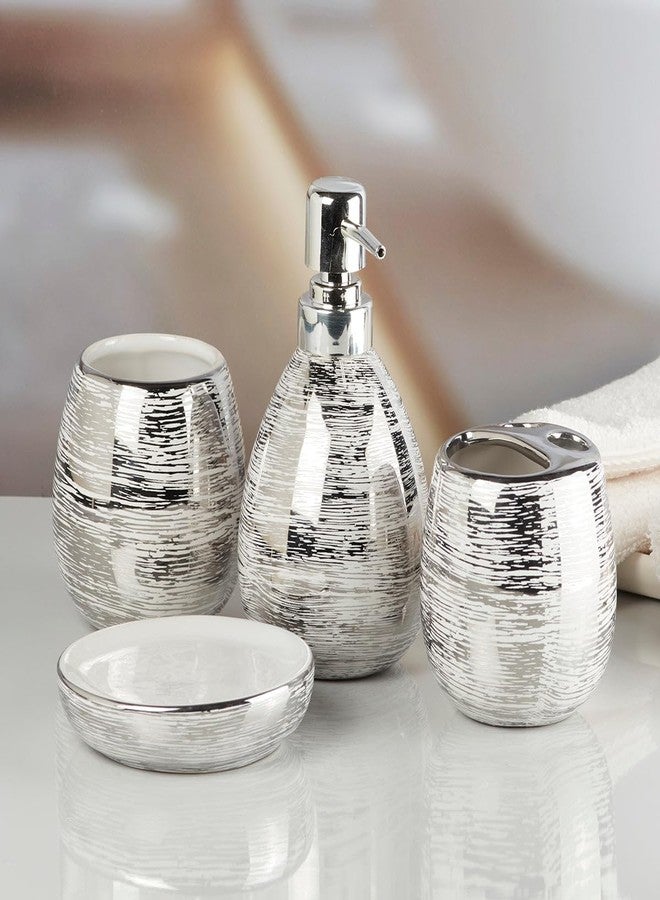 Kookee Ceramic Bathroom Set - Stylish 4 Piece Bath Accessories Kit with Soap Dispenser, Toothbrush Holder, Tumbler & Soap Dish - Modern & Designer Decor for Home & Guest Bathrooms, Silver (9751) - Image 2